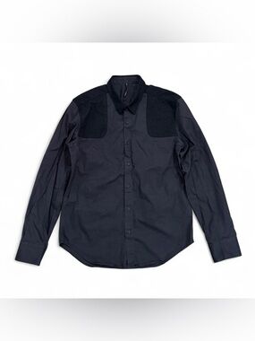 Black Barrett by Neil Barrett military wool blend patch button down shirt